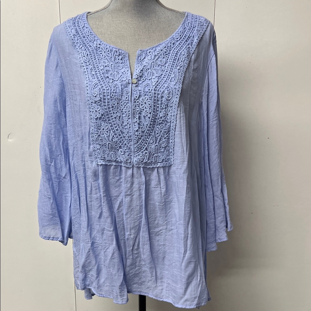 Spense Light Blue Lace Detail Blouse